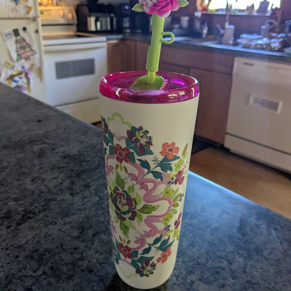Starbucks Floral Water Bottle - Pink and Green